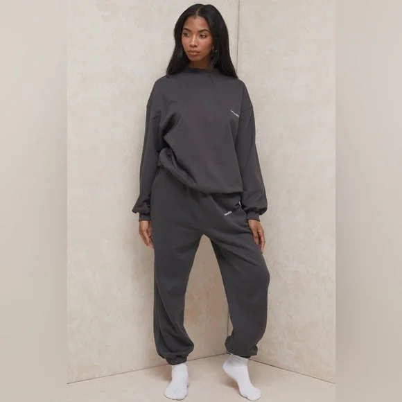 House of CB Charcoal Fleece Back Jogging Trousers - Picture 2 of 8